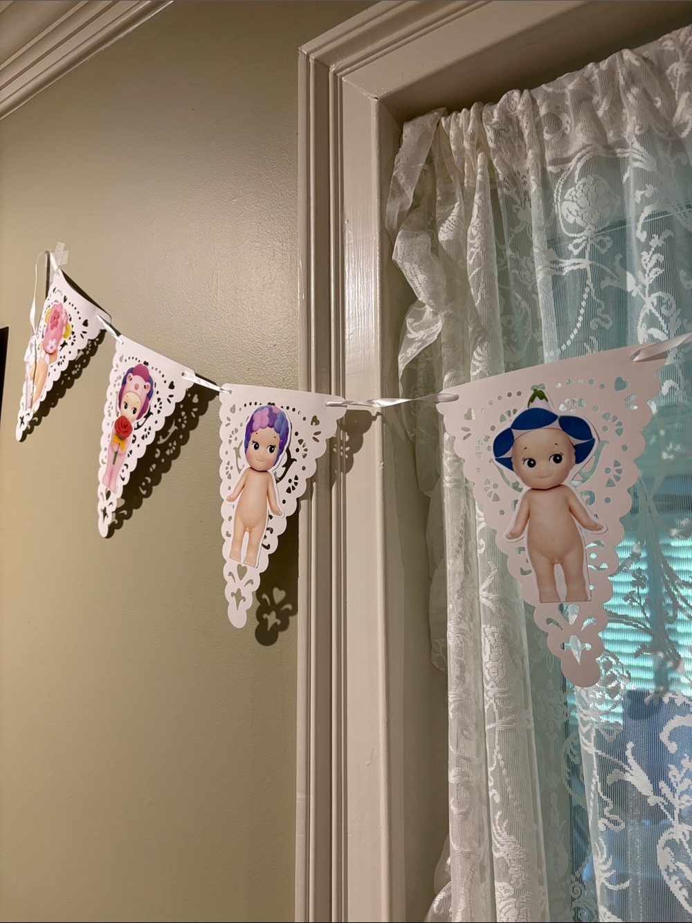 Set of Three Lacey Sonny Angel Garland Banners on White Ribbon